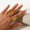 Wholesale PVD Coated Real Gold Plated Geometric 304 Stainless Steel Retro Vacation Commute Waterproof Non Tarnish Rings