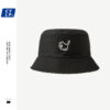 Wholesale Student Hat Children's Summer Korean-style Cute Cat Embroidered Double-sided Fisherman Hat Couple's Black and White Basin Hat Sun Hat for Men