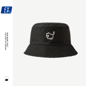 Wholesale Student Hat Children's Summer Korean-style Cute Cat Embroidered Double-sided Fisherman Hat Couple's Black and White Basin Hat Sun Hat for Men