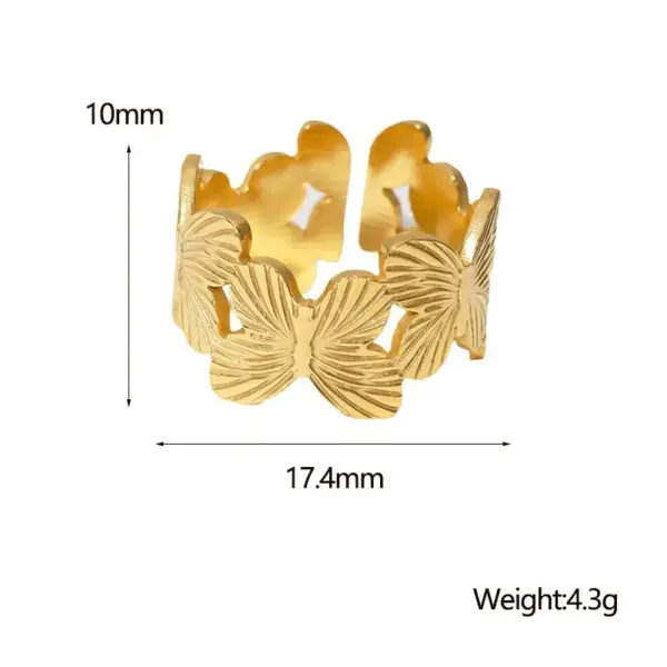 Wholesale PVD Coated Real Gold Plated 18K Gold Butterfly 304 Stainless Steel IG Style Cute Waterproof Non Tarnish Open Rings