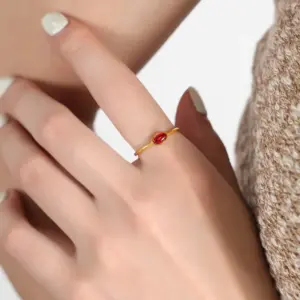 A494-Gold Red Glass Ring-No. 6