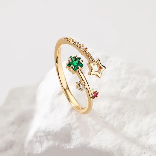 Wholesale Fashion Star Fish Tail Copper Gold Plated Zircon Open Ring 1 Piece