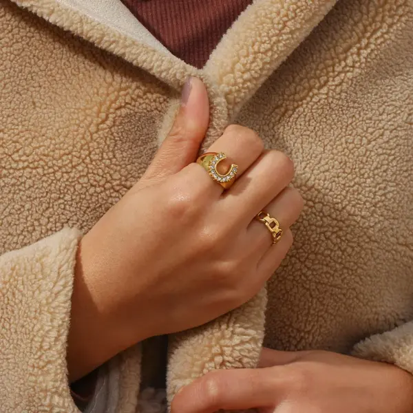 PVD Coated Real Gold Plated 18K Gold Geometric 304 Stainless Steel Fashion Waterproof Non Tarnish Rings