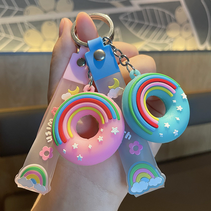 Wholesale New Cute Rainbow Donut Keychain Student Backpack Pendant Commemorative Gift Pendant Car Aessories
