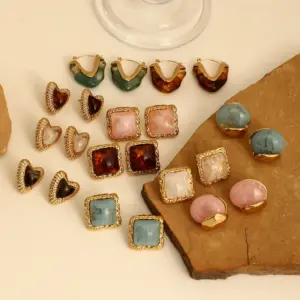 1 Pair Elegant Romantic Round Square Heart Shape 304 Stainless Steel Ear Studs