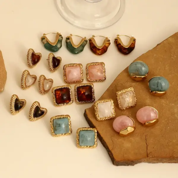 1 Pair Elegant Romantic Round Square Heart Shape 304 Stainless Steel Ear Studs