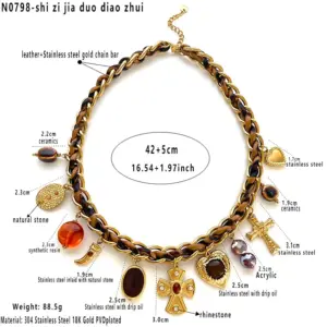 Cross Multi Pendant Braided Necklace / Average Size