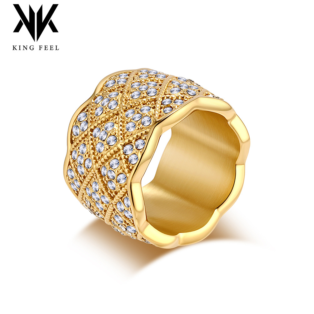Wholesale European and American Exaerated Advanced Sense Mesh Full Diamond Ring Ring for Men and Women Light Luxury Fashion Stainless Steel Gold Plate