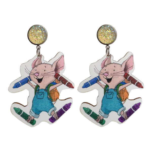 oly-81c45c376d0389d59a4230b7720578a1 Wholesale Mouse Cheese Earrings Bright Gold Stainless Steel Base Steel Pin Earrings