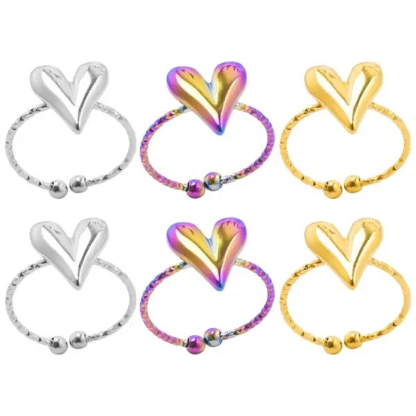 Wholesale PVD Coated Real Gold Plated Heart Shape 304 Stainless Steel Simple Style Waterproof Non Tarnish Rings
