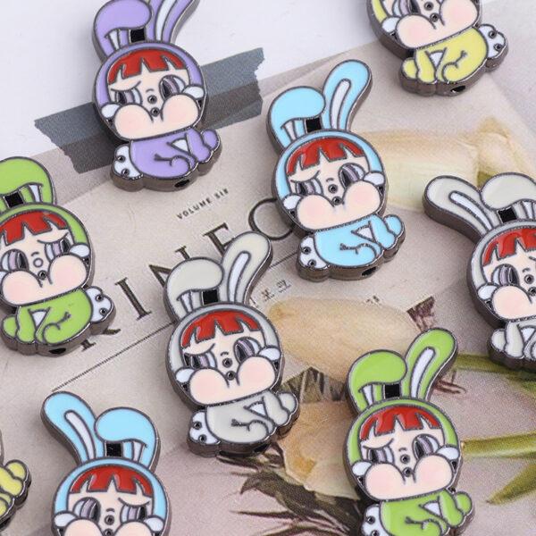 Wholesale DIY Cartoon Colorful Rabbit Alloy Straight Hole Loose Beads