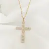 Wholesale Jewelry Commute Cross 201 Stainless Steel Glass Zircon Gold Plated Silver Plated Inlay Stainless Steel Necklaces