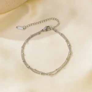 【XKB2196】Double Layer Bead Chain Bracelet / Steel Color