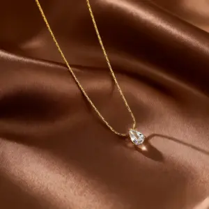 X0176-Drop-shaped Diamond-Necklace- Gold