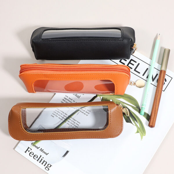 Wholesale Leather transparent large capacity pencil case