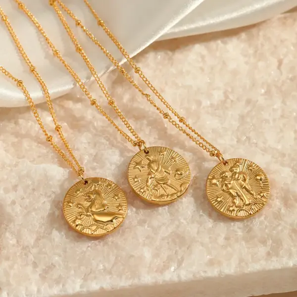 Wholesale 304 Stainless Steel Round Constellation PVD Coated Golden Plated Simple Style Waterproof Non Tarnish Plating Cable Chain Curb Chain Gold Pendant Necklace