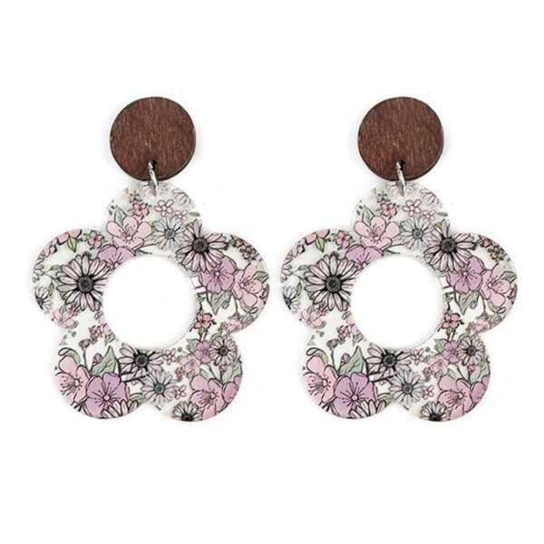 Wholesale Cross-border Flower Daisy Stitching Earrings Double-sided Hollow Printing Flowers Mother's Day Gift Jewelry Amazon Source