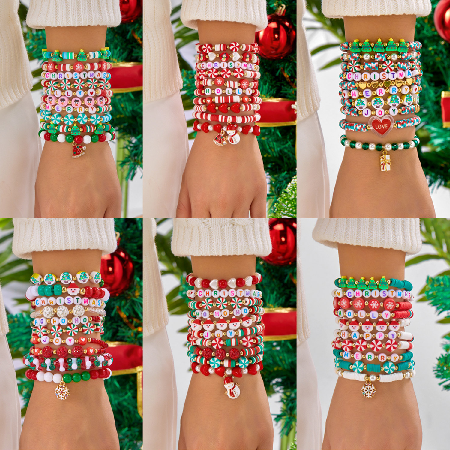 Wholesale Christmas 10-piece Letter Elastic Beaded Bracelet
