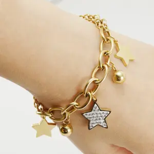 Wholesale Fashion Star 304 Stainless Steel 18K Gold Plated Rhinestones Stainless Steel Bracelets In Bulk
