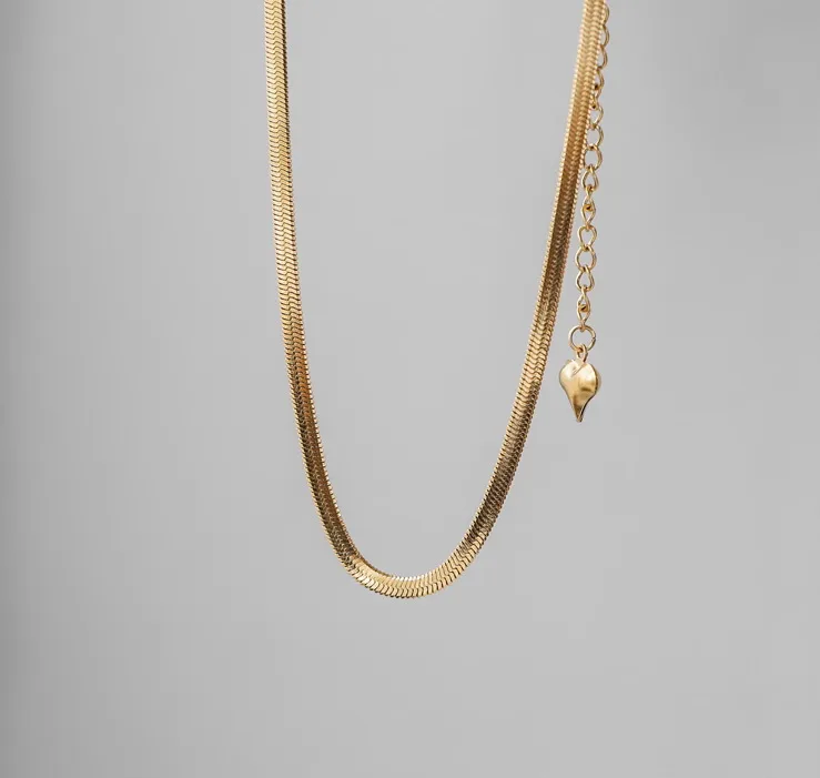 Wholesale 304 Stainless Steel Solid Color PVD Coated 18K Gold Plated Elegant Simple Style Waterproof Non Tarnish Plating Necklace