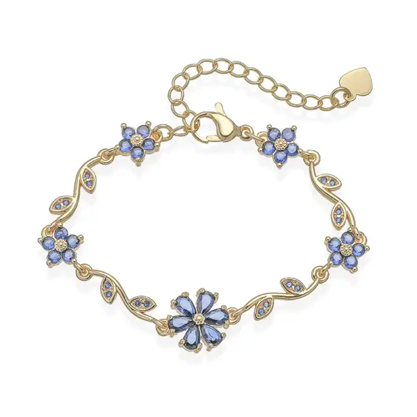 Wholesale Luxurious Copper Embedded Colorful Diamond Five-Petal Flower Branch Leaf Bracelet Creative Versatile Elegant Jewelry Accessory
