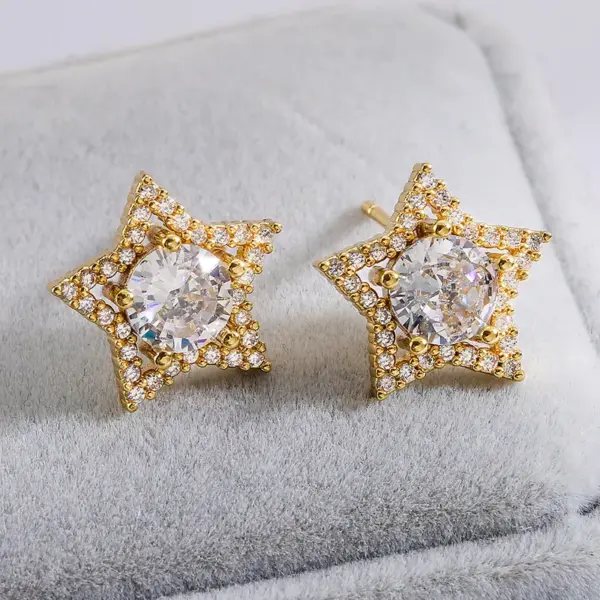 Wholesale 1 Pair Fashion Star Flower Butterfly Inlay Copper Zircon 18k Gold Plated Ear Studs