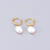 Wholesale Elegant Geometric Plating 304 Stainless Steel Titanium Steel Freshwater Pearl 18K Gold Plated Vacuum Plating PVD Coated Drop Earrings