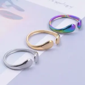 PVD Coated Real Gold Plated Solid Color 304 Stainless Steel Classic Style Waterproof Non Tarnish Rings