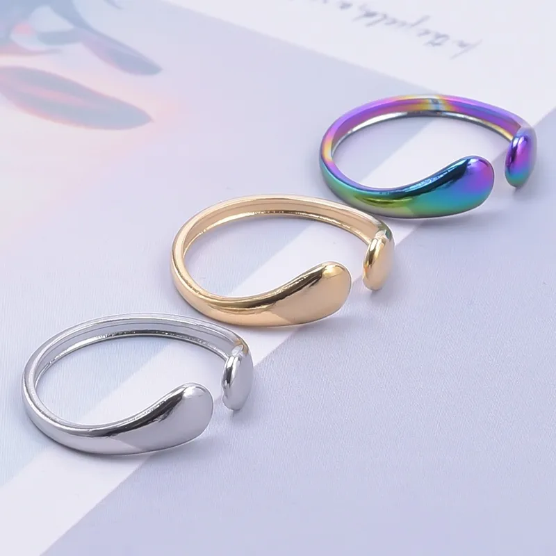 Wholesale PVD Coated Real Gold Plated Solid Color 304 Stainless Steel Classic Style Waterproof Non Tarnish Rings