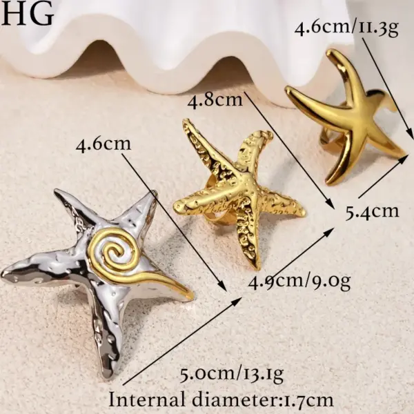 Wholesale Jewelry Hawaiian Starfish 304 Stainless Steel Plating Open Rings
