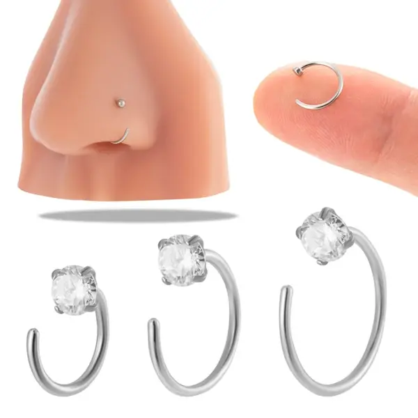 1 Piece Nose Rings & Studs Hip-Hop Geometric 316L Stainless Steel Waterproof Non Tarnish Surgical Steel Zircon Nose Rings & Studs
