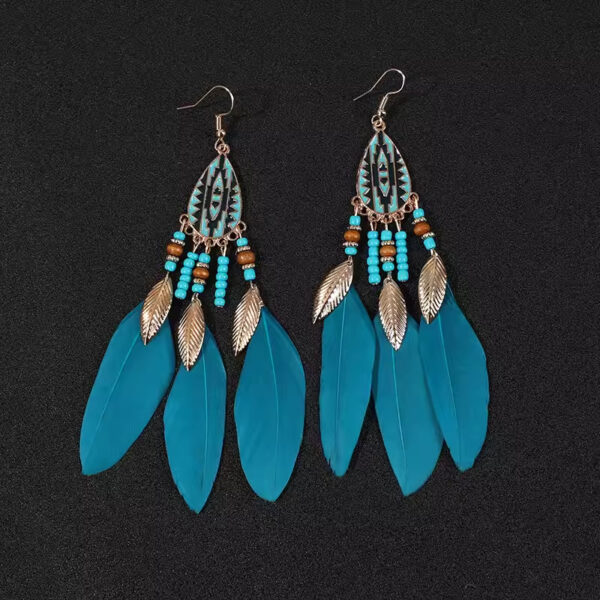 Wholesale Ethnic Style Ser Fairy High-end Yunnan Travel Photography Feather Earrings Without Pierced Bohemian Style Long Earrings and Ear Clips