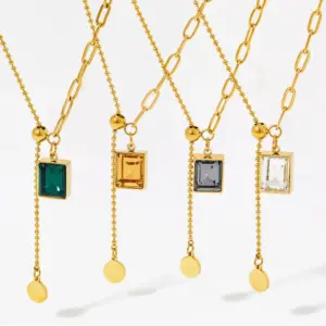Wholesale Jewelry Fashion Geometric 304 Stainless Steel Zircon 16K Gold Plated White Gold Plated Gold Plated Inlay Stainless Steel Necklaces