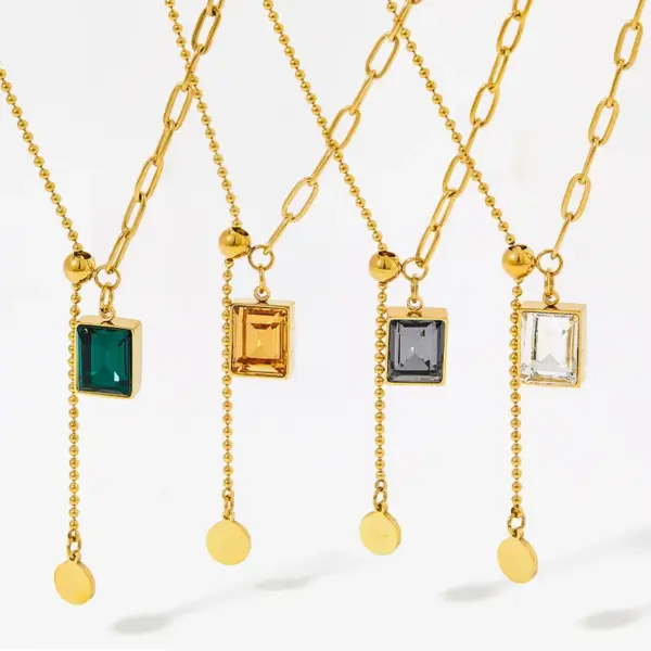 Wholesale Jewelry Fashion Geometric 304 Stainless Steel Zircon 16K Gold Plated White Gold Plated Gold Plated Inlay Stainless Steel Necklaces