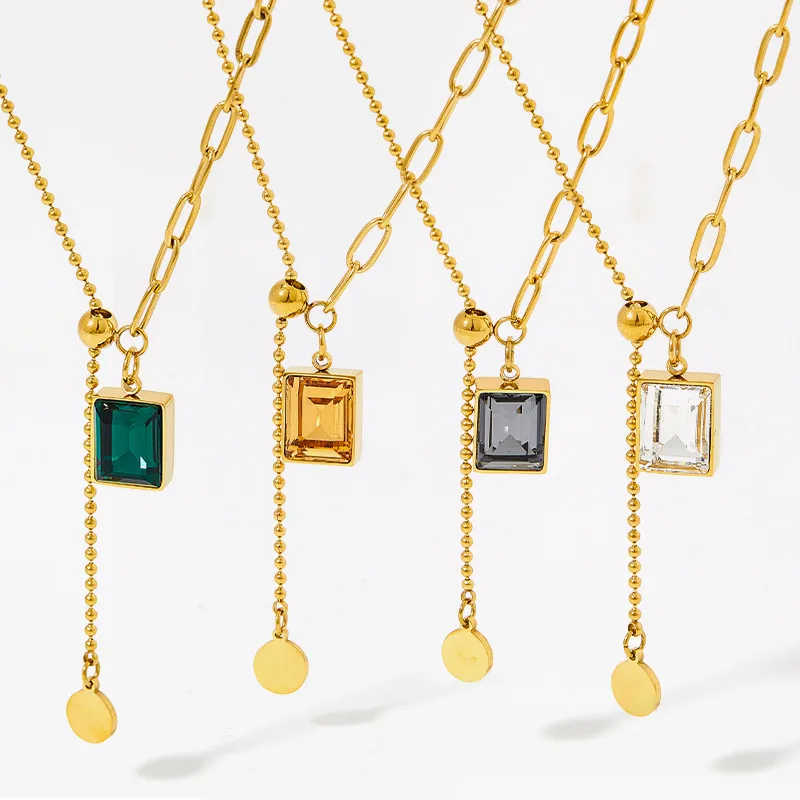 Wholesale Jewelry Fashion Geometric 304 Stainless Steel Zircon 16K Gold Plated White Gold Plated Gold Plated Inlay Stainless Steel Necklaces