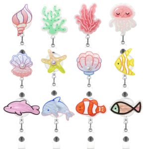 Wholesale Cross-border supply of colorful marine animal shells dolphin fish jellyfish creative shape retractable badge clip easy to pull buckle
