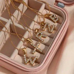 Wholesale PVD Coated Real Gold Plated 18K Gold Letter 304 Stainless Steel Waterproof Non Tarnish 304 Stainless Steel Necklace