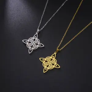 Wholesale Korean Style One-piece Delivery Personalized Witch Double-layer Celtic Triangle Pendant 304 Stainless Steel Necklace