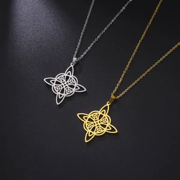 Wholesale Korean Style One-piece Delivery Personalized Witch Double-layer Celtic Triangle Pendant 304 Stainless Steel Necklace