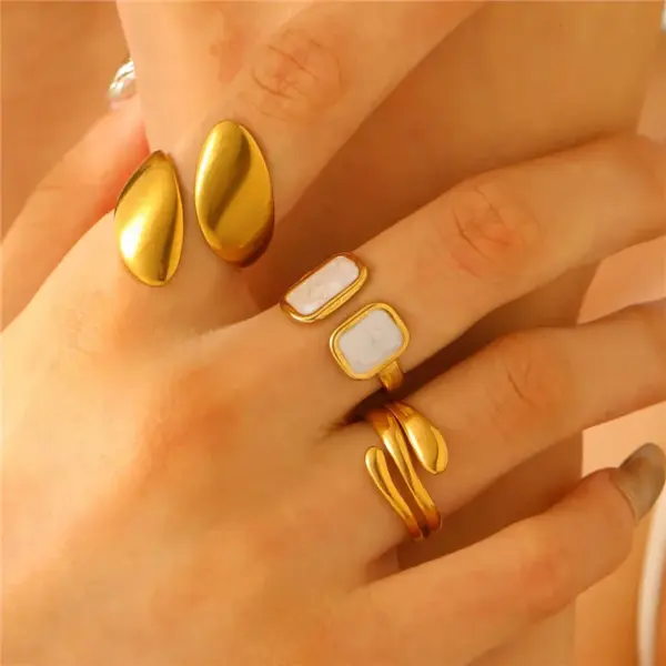 304 Stainless Steel Geometric Water Droplets Rack Plated Long-Lasting Plated Ion Plating (IP) K Gold Plated IG Style Enamel Plating Adjustable Ring