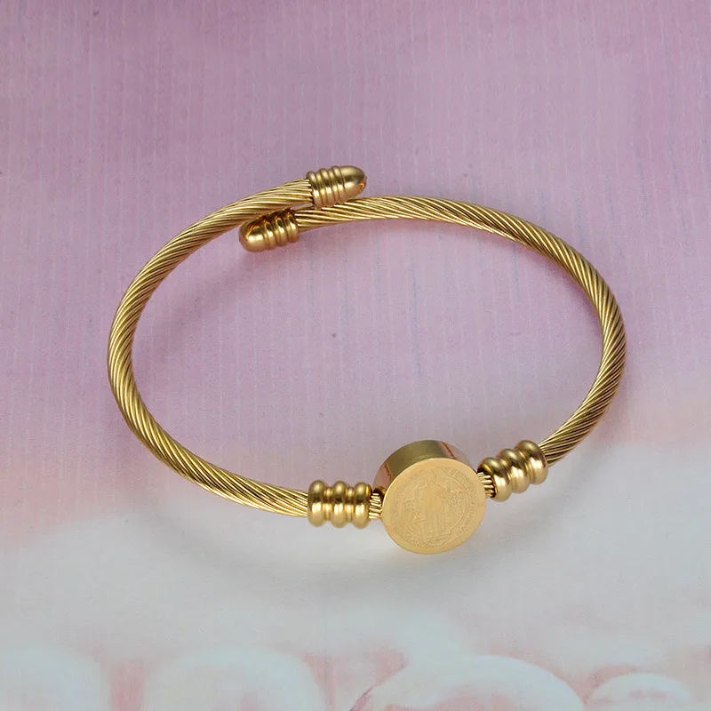 Wholesale Vacuum Plating Real Gold Plated Solid Color 304 Stainless Steel Simple Style Waterproof Non Tarnish 304 Stainless Steel Bangle