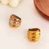 304 Stainless Steel Color Block Ion Plating (IP) Real Gold Plated Nordic Style Exaggerated Waterproof Non Tarnish Irregular Multicolor Rings