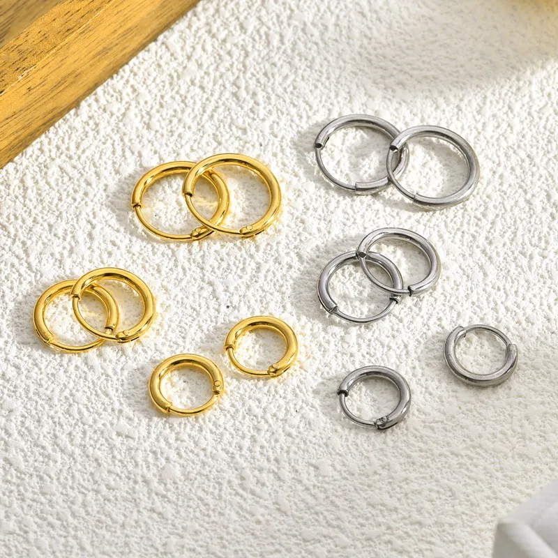Wholesale Stainless Steel Circle Ear Clip Earrings Vacuum Electroplating DIY All-Match Titanium Steel Men's And Women's Earrings Simple Bracelet Earri