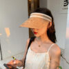 Wholesale Summer outdoor travel straw woven empty top peaked cap female seaside beach headband sun protection sun hat