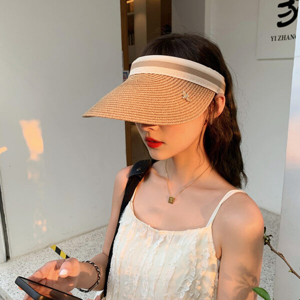 Wholesale Summer outdoor travel straw woven empty top peaked cap female seaside beach headband sun protection sun hat