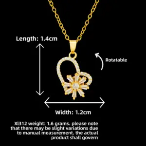 XL312 Heart Rotating Flower Necklace / Gold