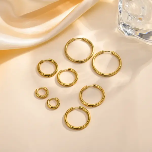 Wholesale PVD Coated Real Gold Plated Solid Color 304 Stainless Steel Simple Style Waterproof Non Tarnish Hoop Earrings