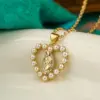 Wholesale Artistic Faith Heart Shape Copper 18k Gold Plated Pearl Zircon Pendant Necklace In Bulk