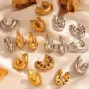 Wholesale 304 Stainless Steel C Shape Water Droplets PVD Coated Artificial Diamond 18K Real Gold Plated 18K Gold Vintage Style Waterproof Non Tarnish Plating Inlay Ear Studs