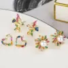 Wholesale 1 Pair Fashion Heart Shape Bird Inlay Copper Zircon 18k Gold Plated Ear Studs